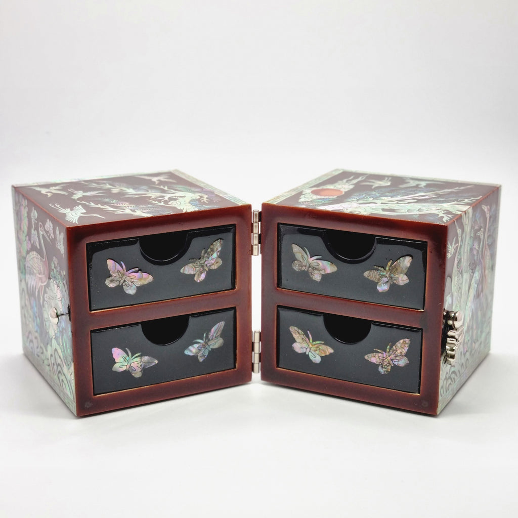 Korean stunning red songhaks mother-of-pearl jewelry box crane organizer box