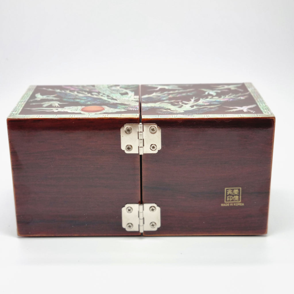 Korean stunning red songhaks mother-of-pearl jewelry box crane organizer box