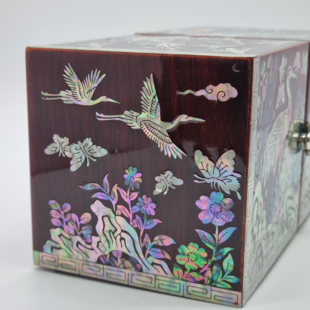 Korean stunning red songhaks mother-of-pearl jewelry box crane organizer box