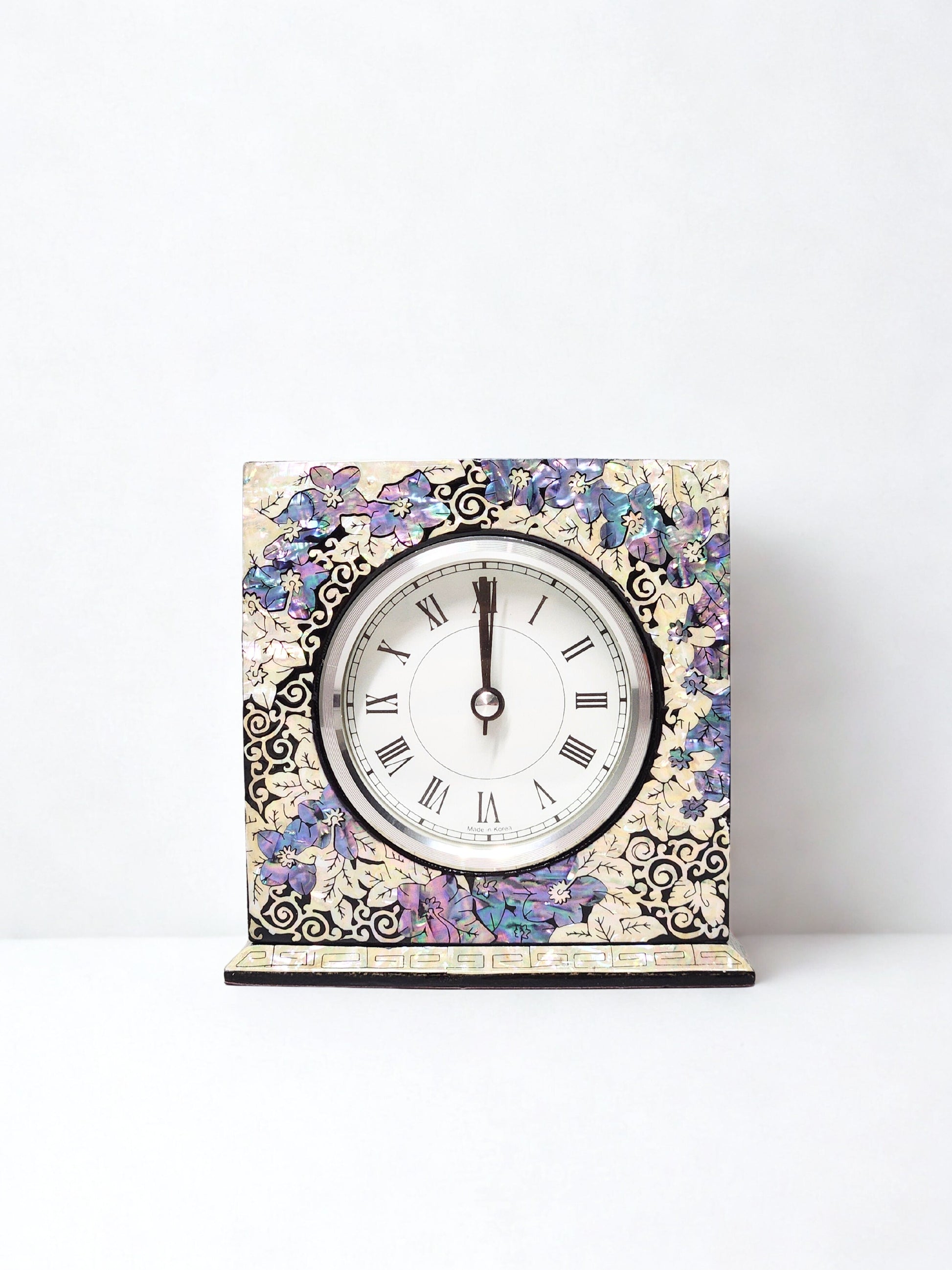 Korean Luxurious Plum Table Clock Made of Mother Of Pearl, Office Desks, Bed Side Tables, and Bookshelves
