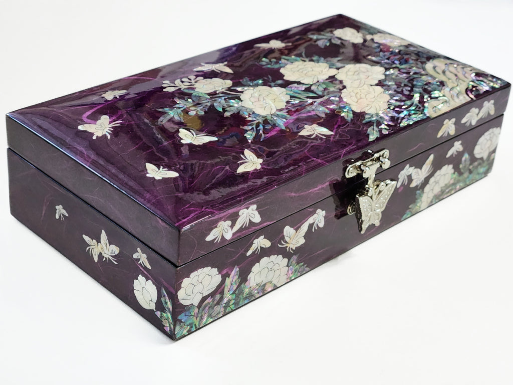 Korean Najeon Hanji Peony 1st Stage Jewelry Box (23cm Purple)