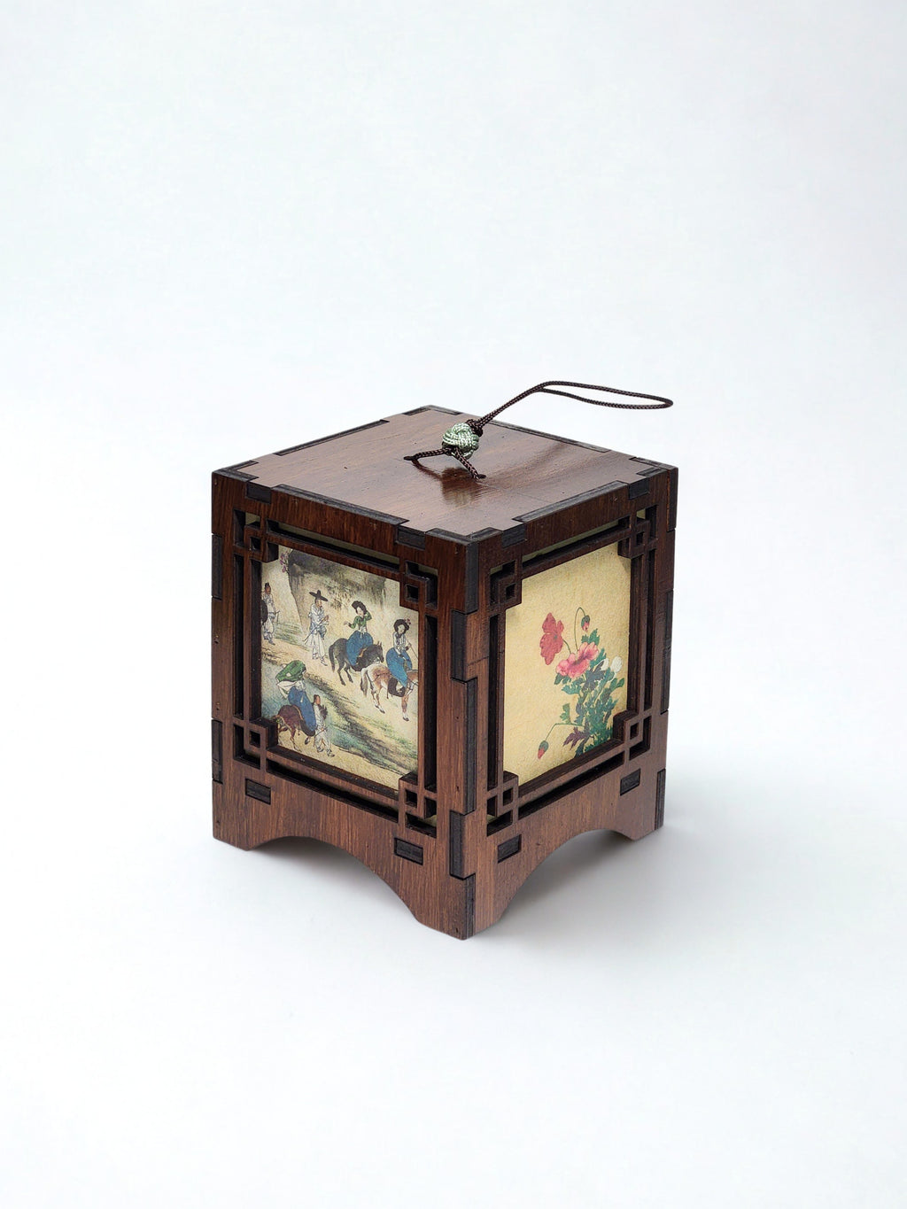 Traditional Korean Wood & Hanji Paper Lantern - Square Hanging Cordless Table Lamp (2 Styles)