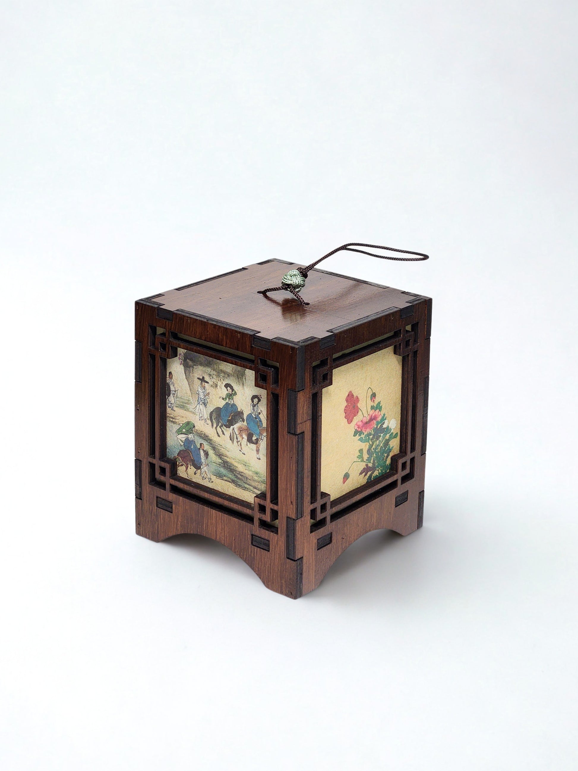 Traditional Korean Wood & Hanji Paper Lantern - Square Hanging Cordless Table Lamp (2 Styles)