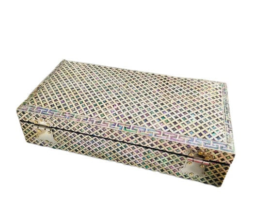 Korean premium rectangle check pattern mother of pearl jewelry box organizer box