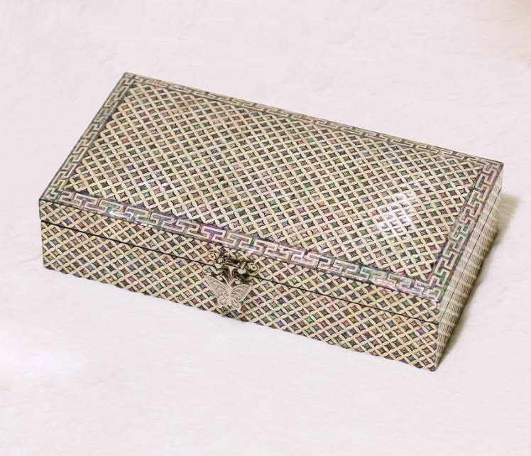 Korean premium rectangle check pattern mother of pearl jewelry box organizer box