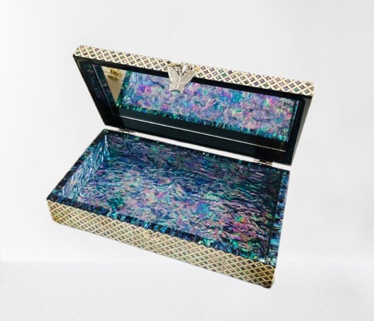 Korean premium rectangle check pattern mother of pearl jewelry box organizer box