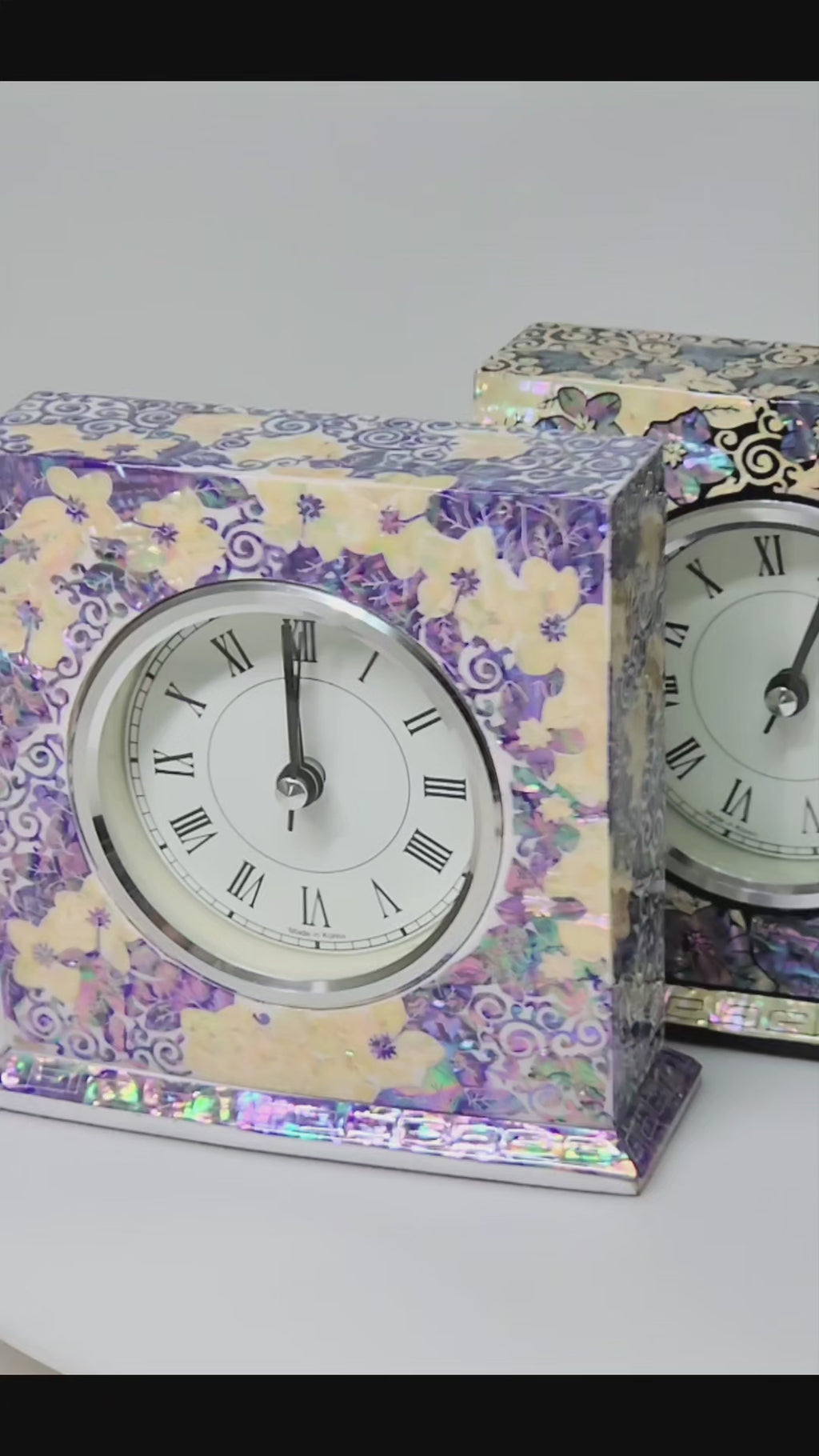 Korean Luxurious Plum Table Clock Made of Mother Of Pearl, Office Desks, Bed Side Tables, and Bookshelves