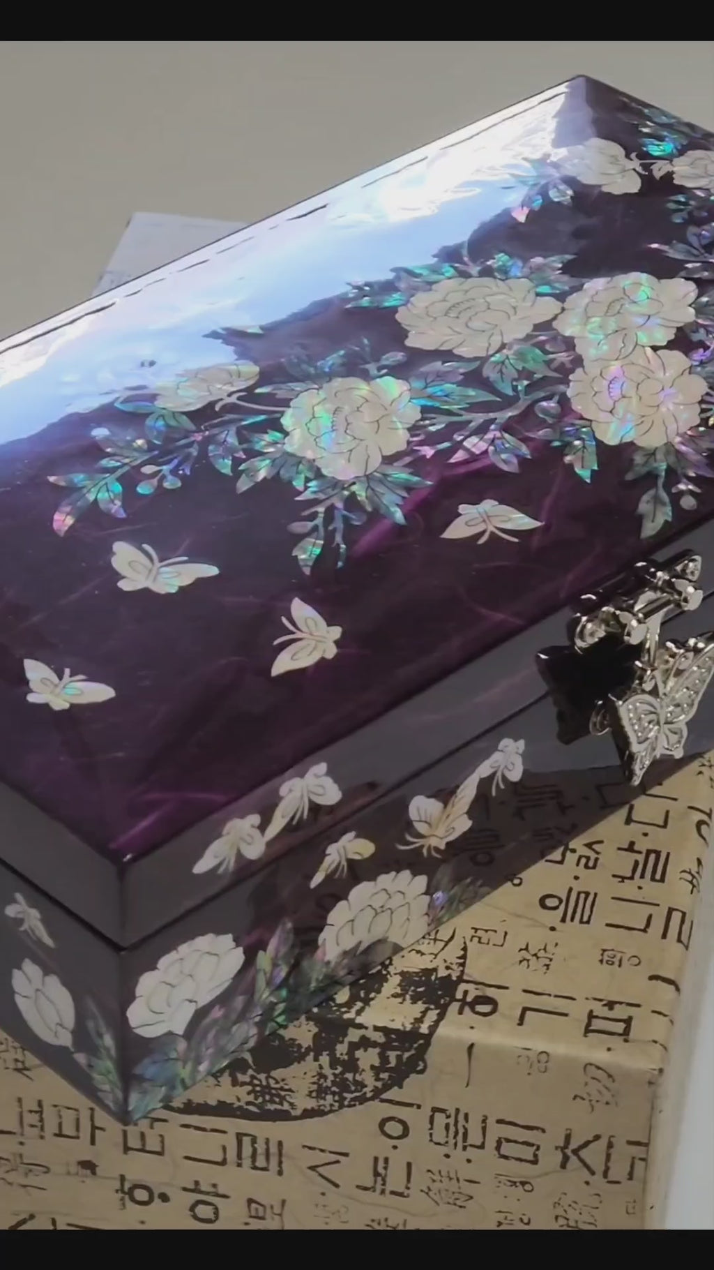 Korean Najeon Hanji Peony 1st Stage Jewelry Box (23cm Purple)