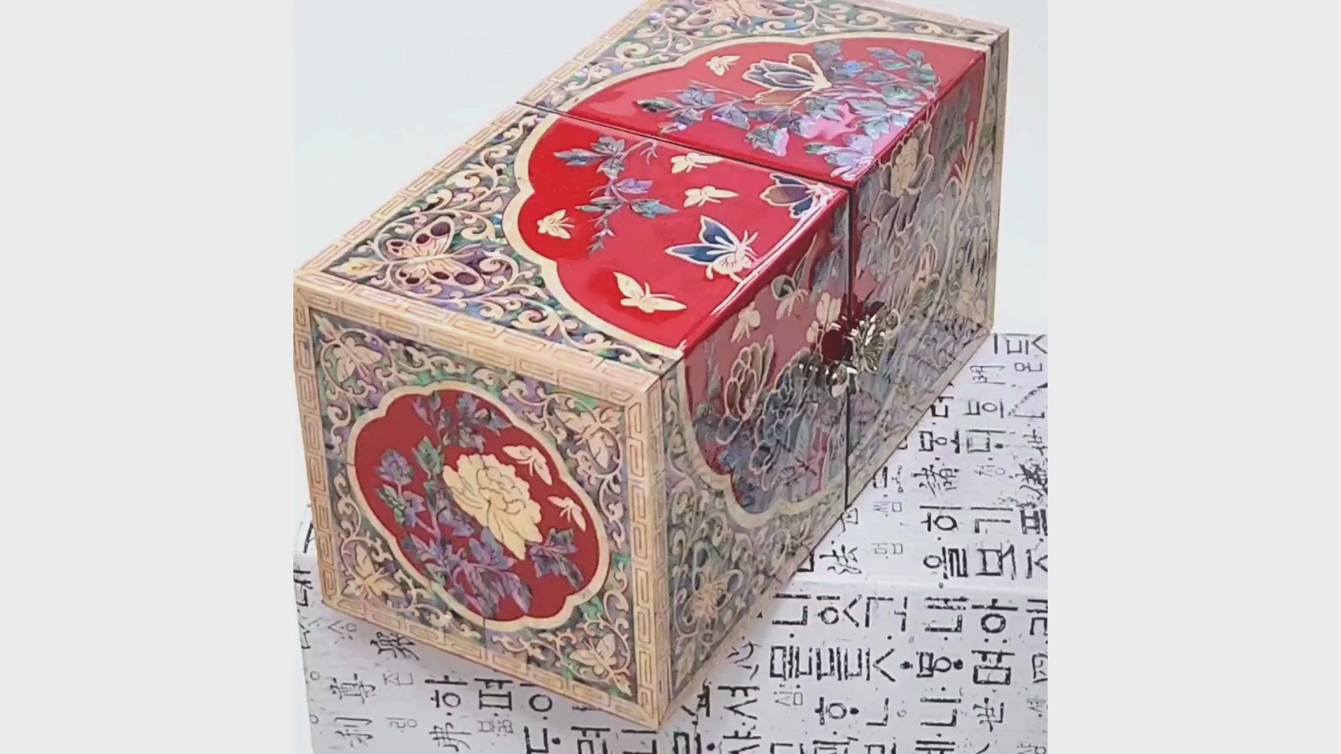 Red Mother of pearl Jewelry Box Najeon Lacquer Two stage mother of pearl box