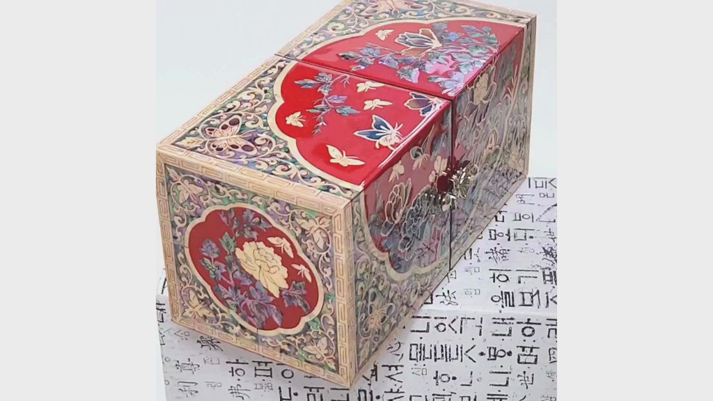 Red Mother of pearl Jewelry Box Najeon Lacquer Two stage mother of pearl box