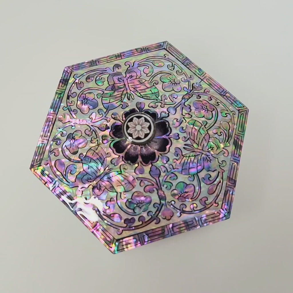 Hexagon colorful butterfly mother of pearl jewerly box