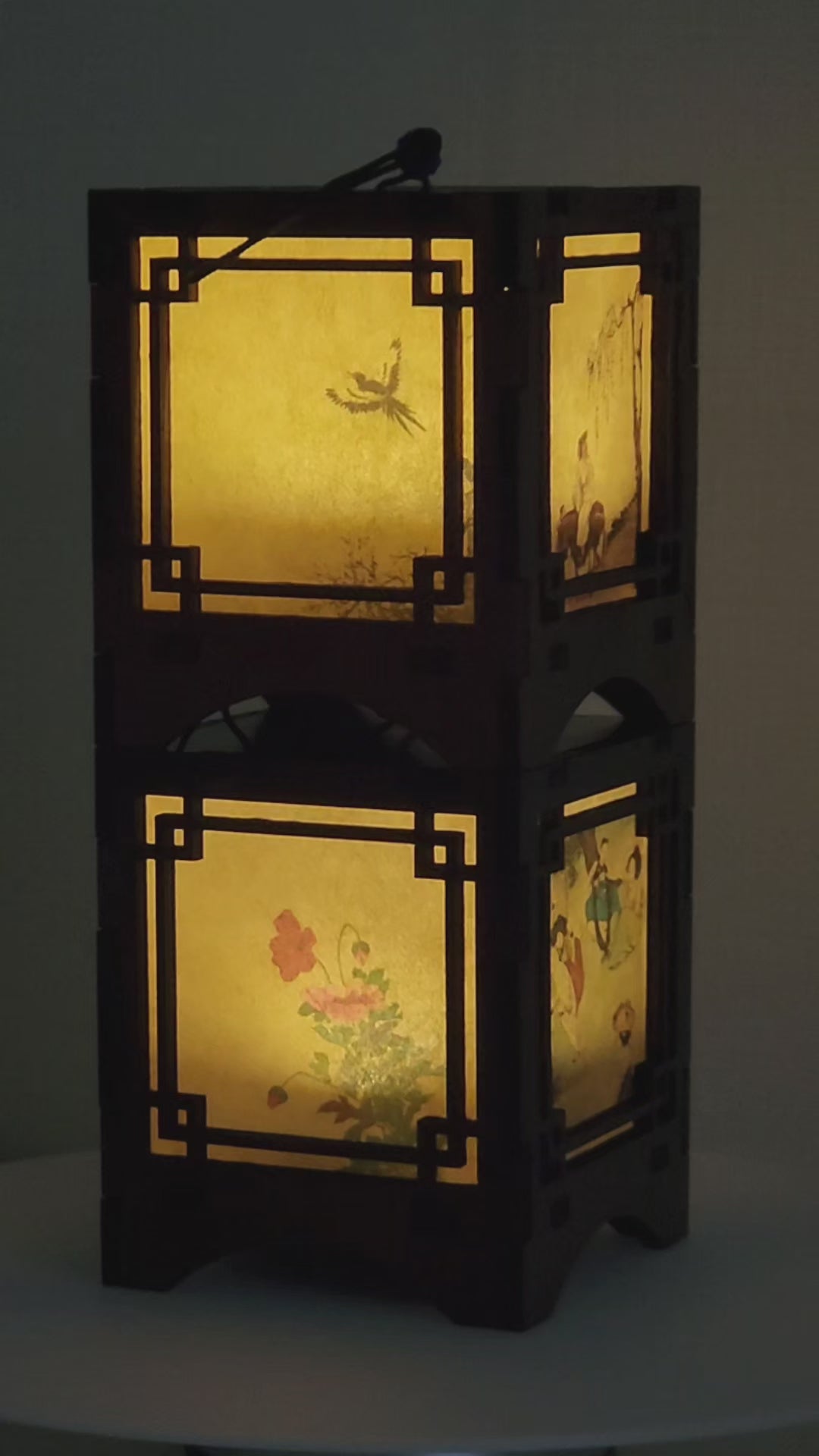 Traditional Korean Wood & Hanji Paper Lantern - Square Hanging Cordless Table Lamp (2 Styles)