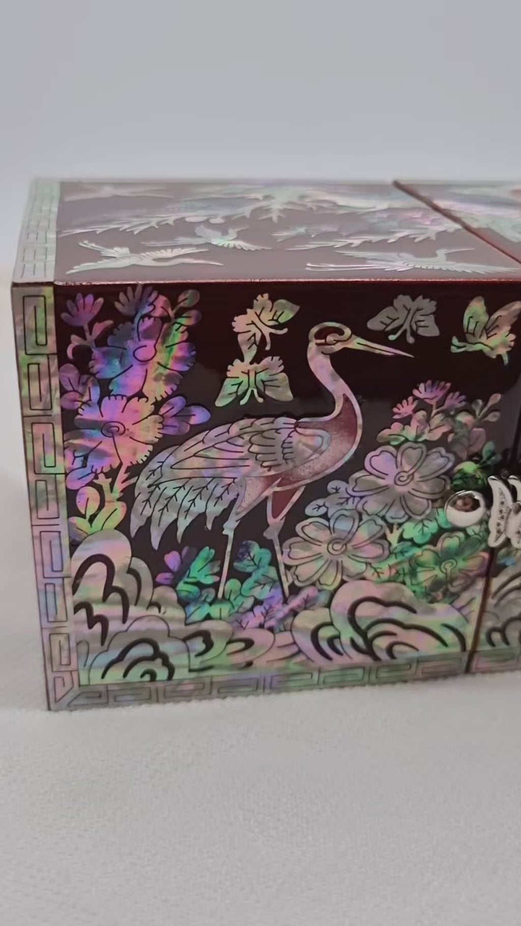 Korean stunning red songhaks mother-of-pearl jewelry box crane organizer box