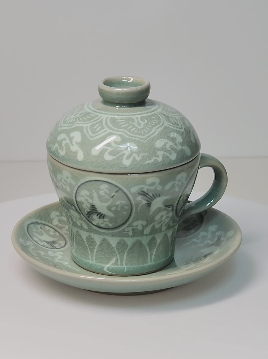 Korean Inlaid Celadon Prunus Vase Lid Teacup (200ml)