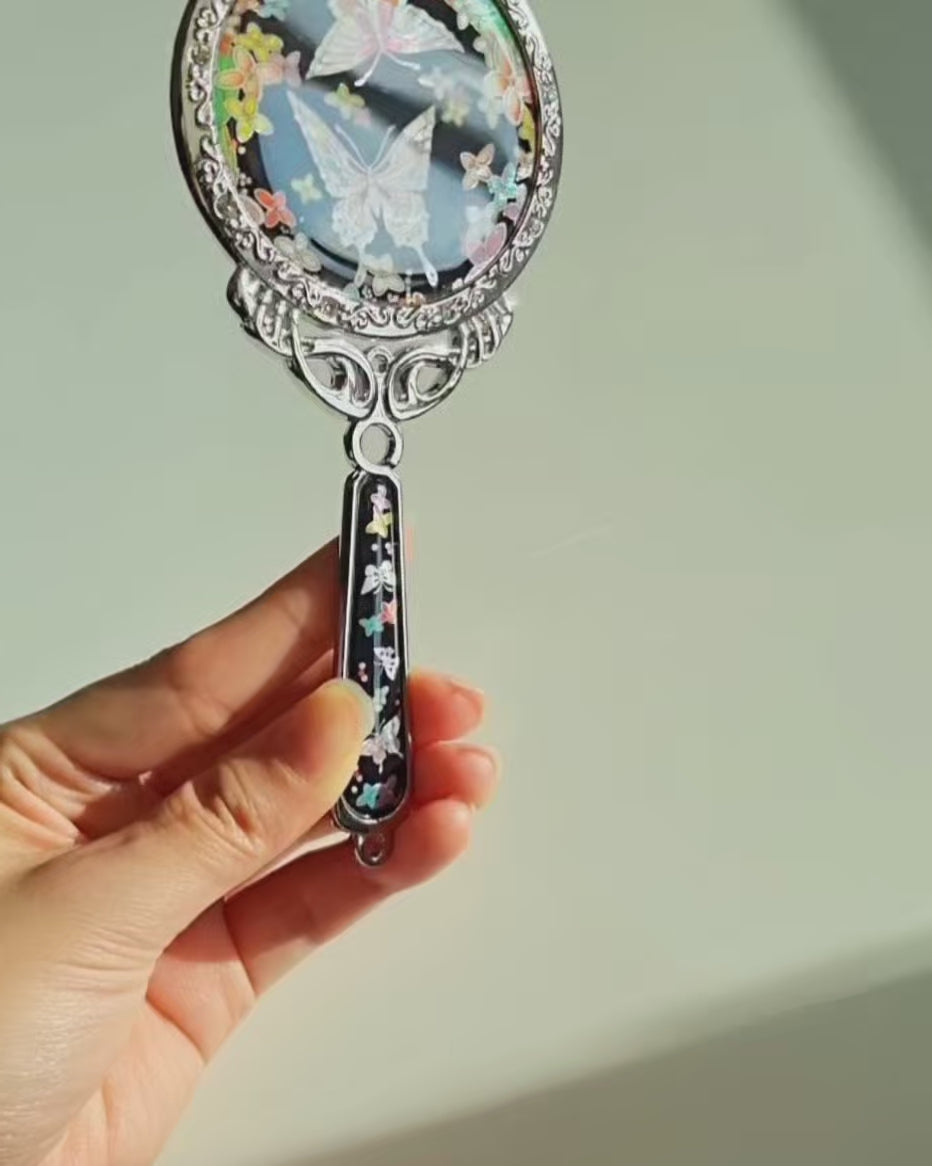 Princess black mother of pearl hand mirror