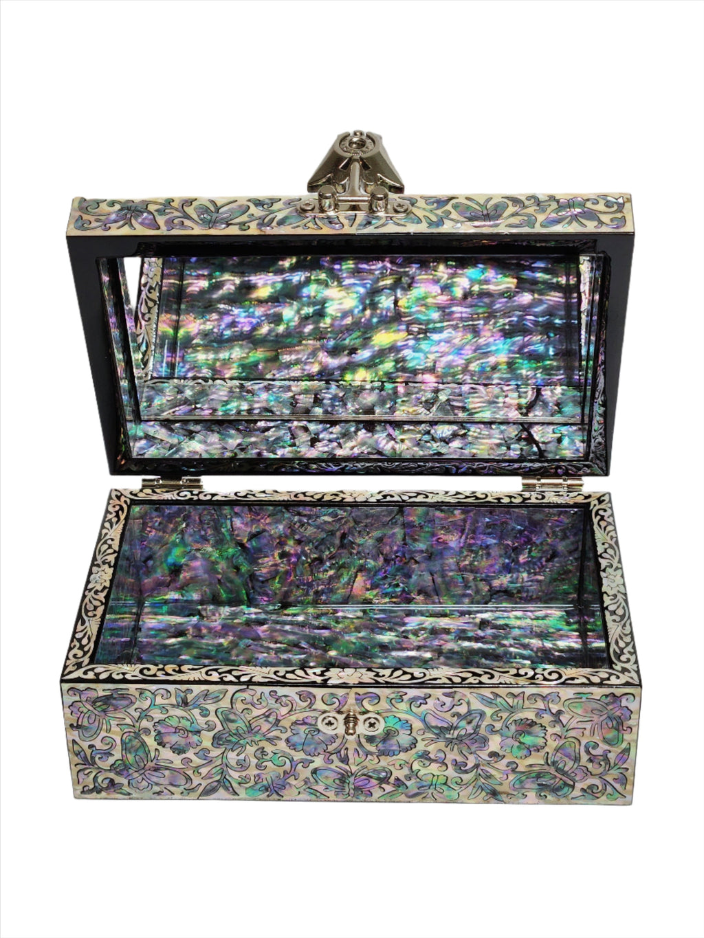 Full mother of pearl premium fancy jewelry box with mirror lid for women gifts
