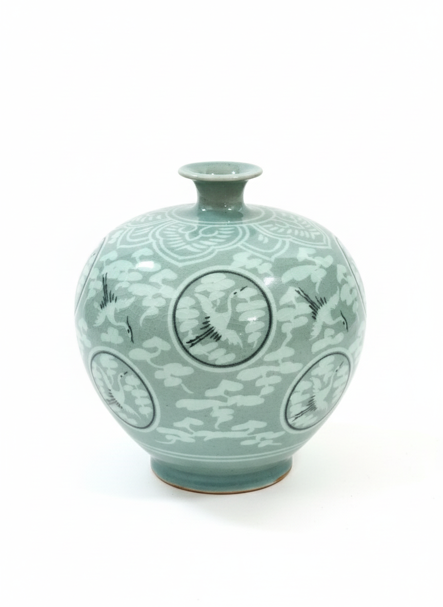 Korean Traditional Celadon Unhak Maeho Vase Interior Decor