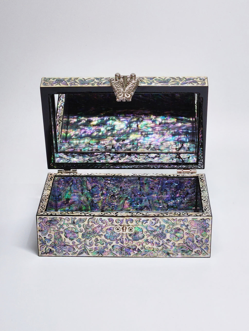 Full mother of pearl premium fancy jewelry box with mirror lid for women gifts