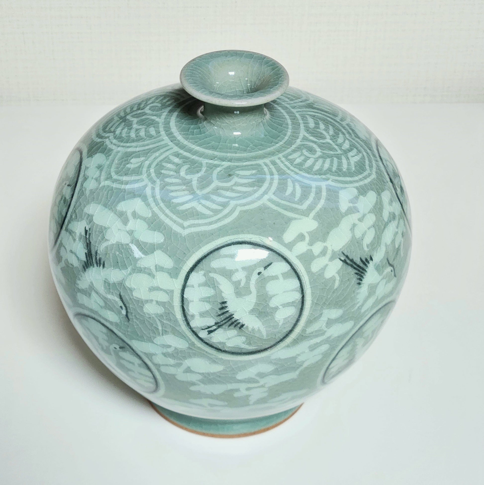 Korean Traditional Celadon Unhak Maeho Vase Interior Decor