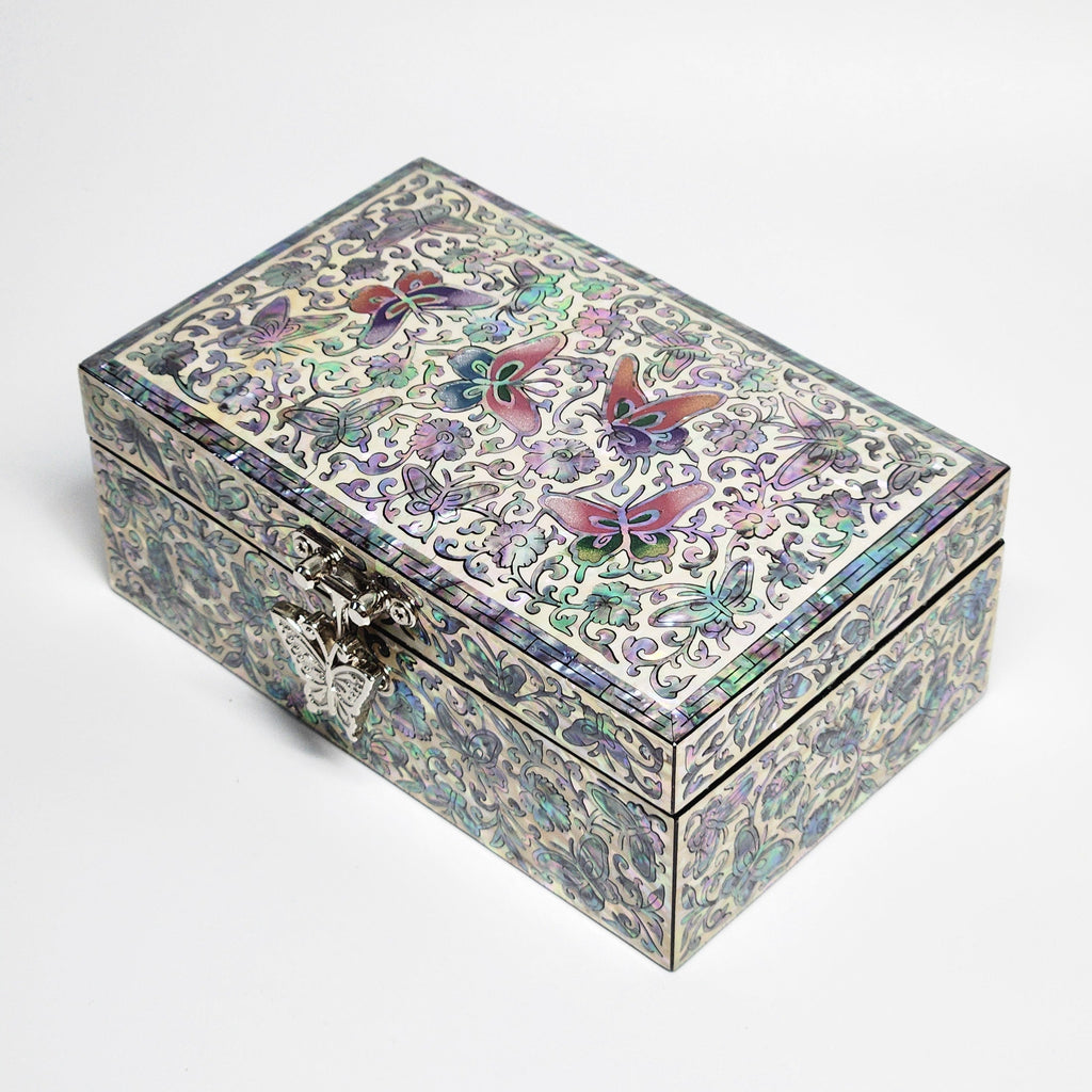 Full mother of pearl premium fancy jewelry box with mirror lid for women gifts