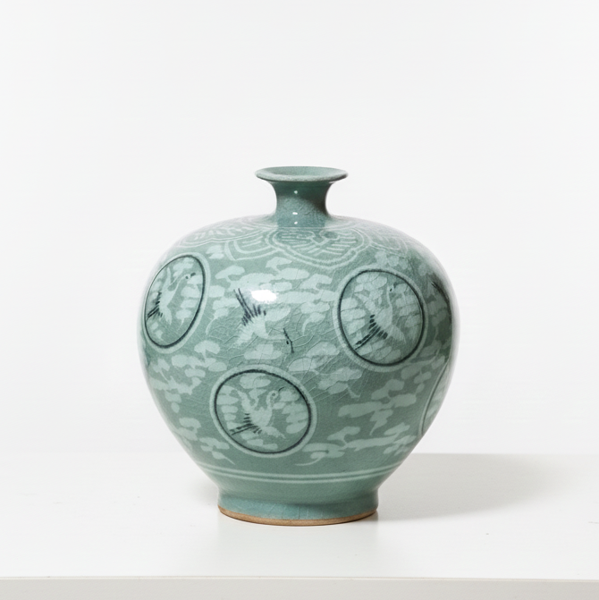 Korean Traditional Celadon Unhak Maeho Vase Interior Decor