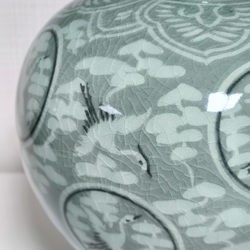 Korean Traditional Celadon Unhak Maeho Vase Interior Decor