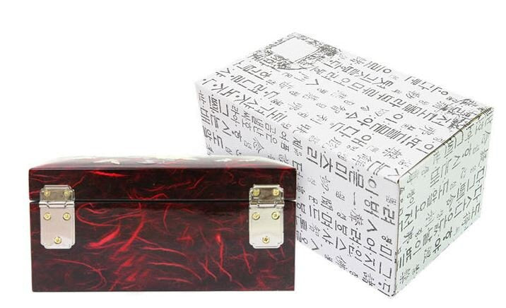 Korean Hanji, mother of pearl mini wooden red jewelry box (15cm)
