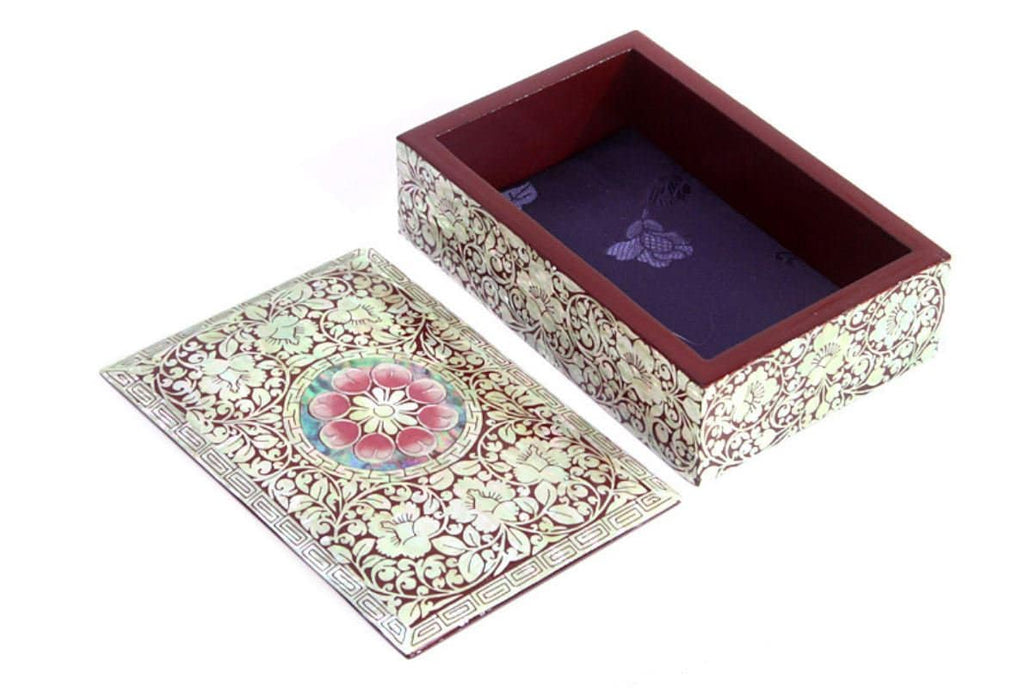 Korean mother of pearl Joseon Najeon painted flower jewelry box