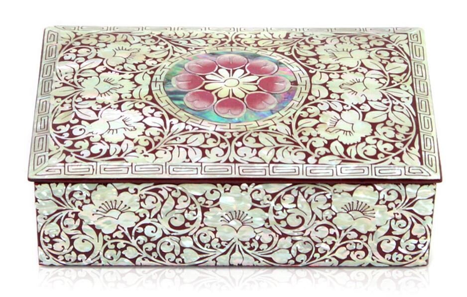 Korean mother of pearl Joseon Najeon painted flower jewelry box