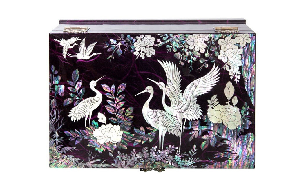 Korean Najeon Hanji Mother of pearl Flower Songhak 2-stage 21cm jewelry box