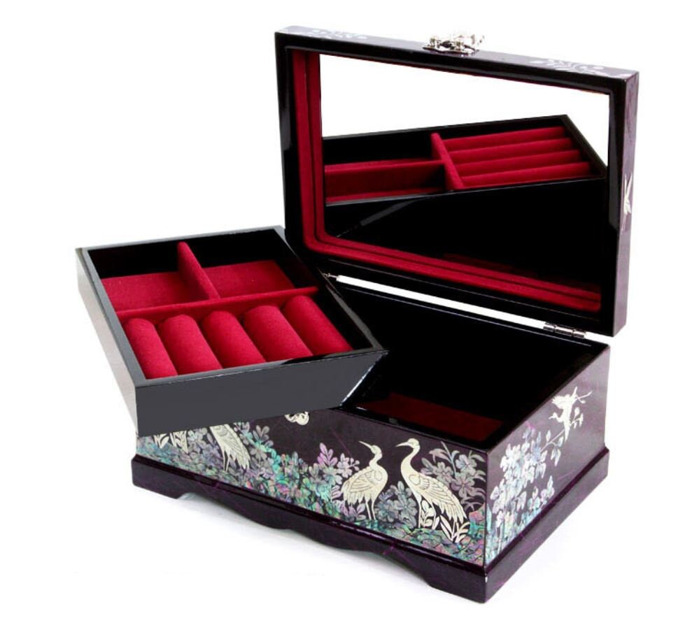 Korean Najeon Hanji Mother of pearl Flower Songhak 2-stage 21cm jewelry box