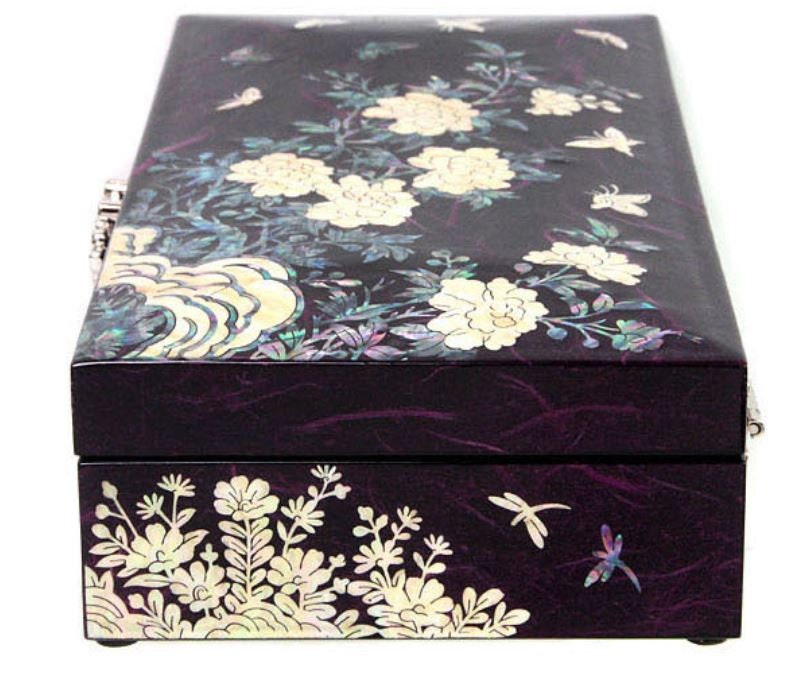Korean Najeon Hanji Peony 1st Stage Jewelry Box (23cm Purple)