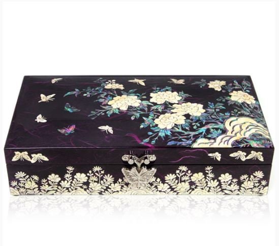 Korean Najeon Hanji Peony 1st Stage Jewelry Box (23cm Purple)