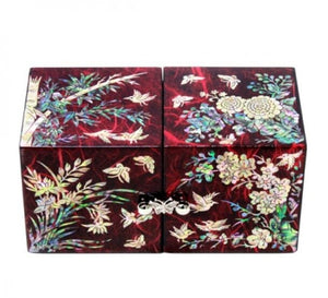 Korean Hanji Ssanghap (the Four Gracious Plants) red secret mother of pearl jewelry box