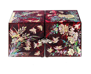 Korean Hanji Ssanghap (the Four Gracious Plants) red secret mother of pearl jewelry box