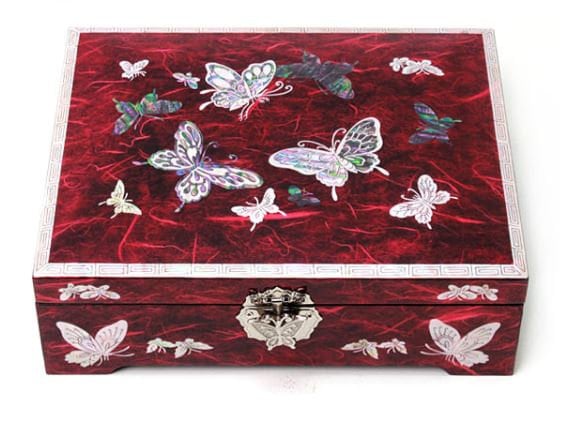 Mother of pearl Najeon Hanji Jewelry Box (Blue/Red)