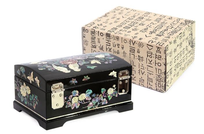 Najeon 2-stage painting of flowers and birds mother of pearl jewelry box black (16cm)