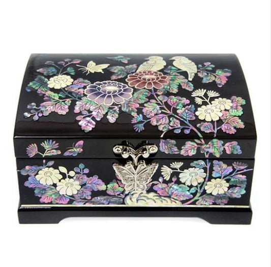 Najeon 2-stage painting of flowers and birds mother of pearl jewelry box black (16cm)