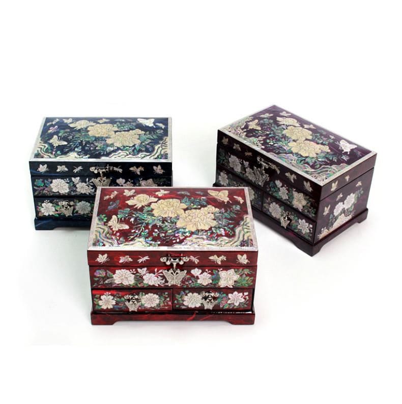 Najeon Lacquer Hanji Butterfly Peony 2 Drawers Jewelry Box (17.5cm)