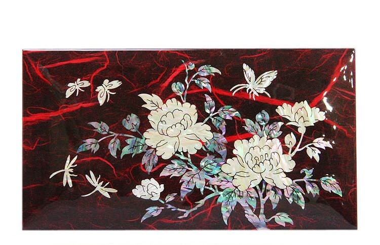 Korean Hanji, mother of pearl mini wooden red jewelry box (15cm)