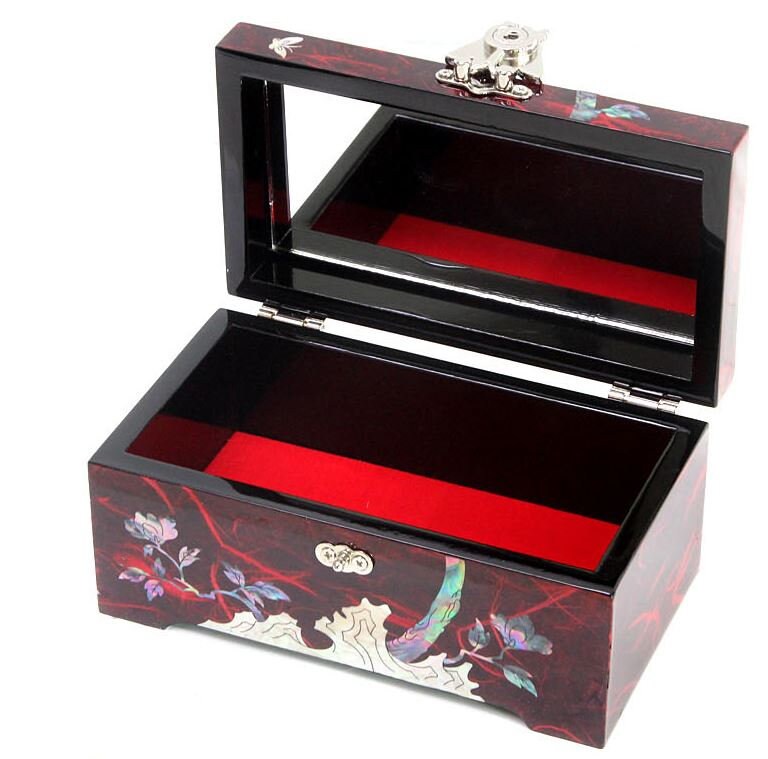 Korean Hanji, mother of pearl mini wooden red jewelry box (15cm)