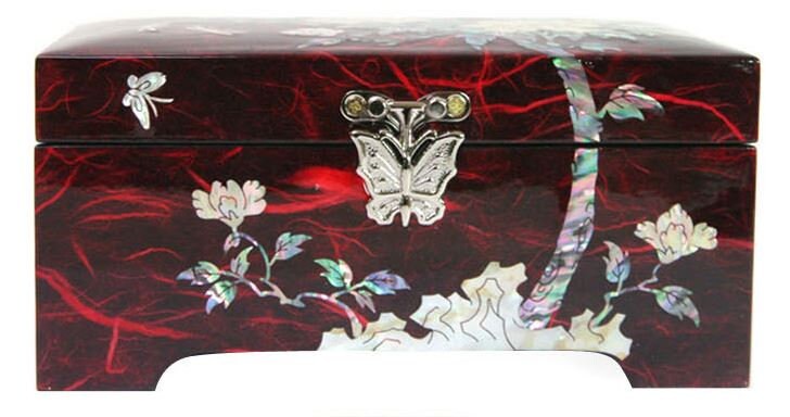 Korean Hanji, mother of pearl mini wooden red jewelry box (15cm)
