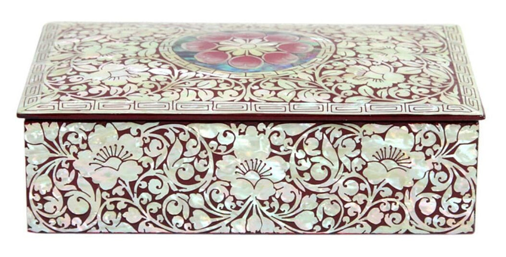 Korean mother of pearl Joseon Najeon painted flower jewelry box