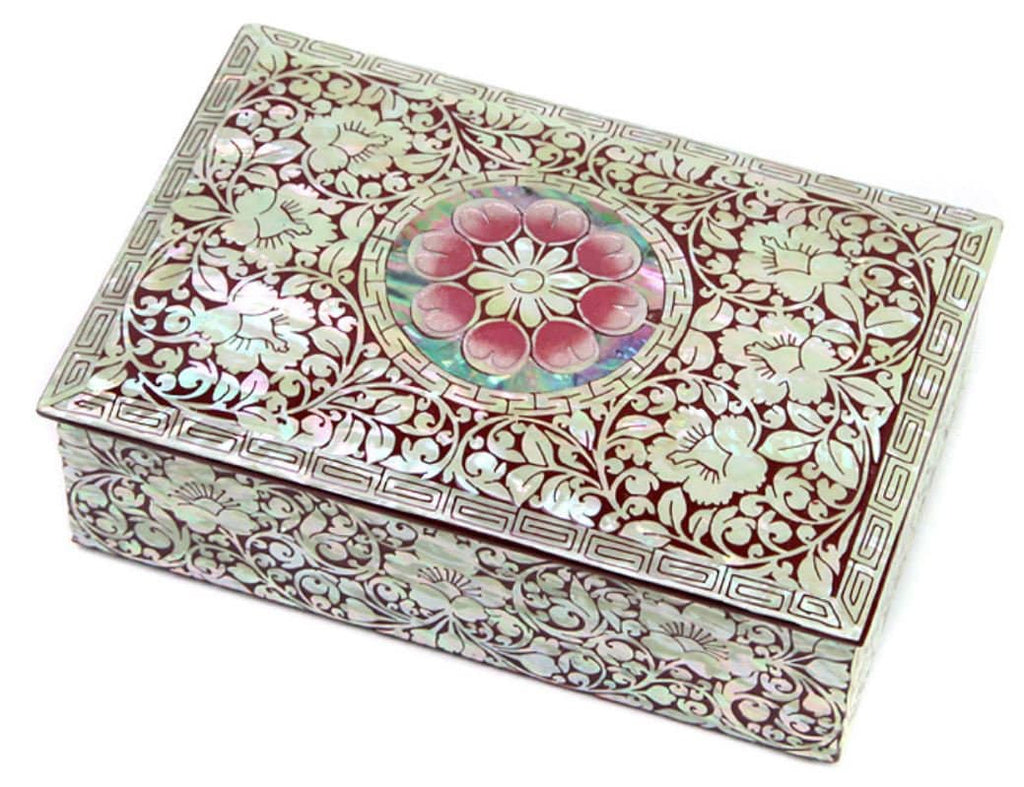 Korean mother of pearl Joseon Najeon painted flower jewelry box