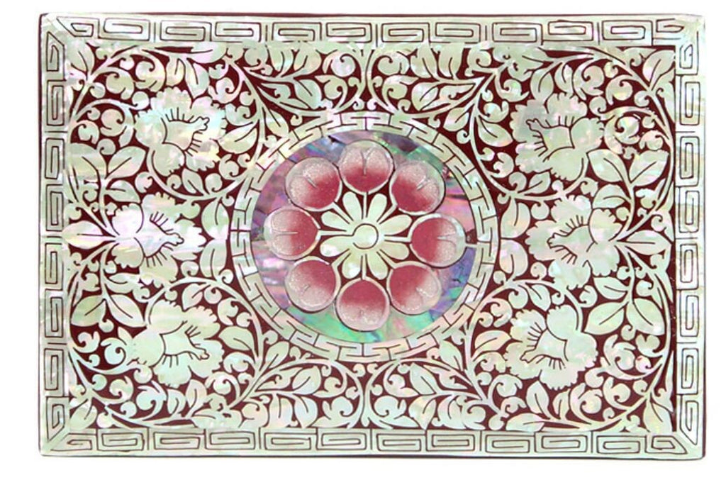 Korean mother of pearl Joseon Najeon painted flower jewelry box