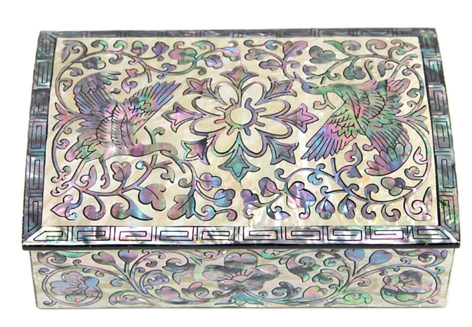 Korean Joseon Najeon Flower Ssanghakdang,mother of pearl Business Card Box & Organizer Box