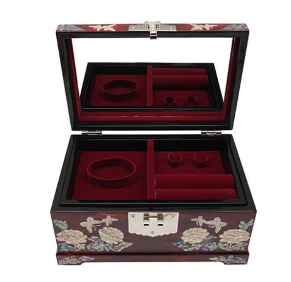 Peony Korean paper Hanji red 2 stage mother of pearl jewelry box