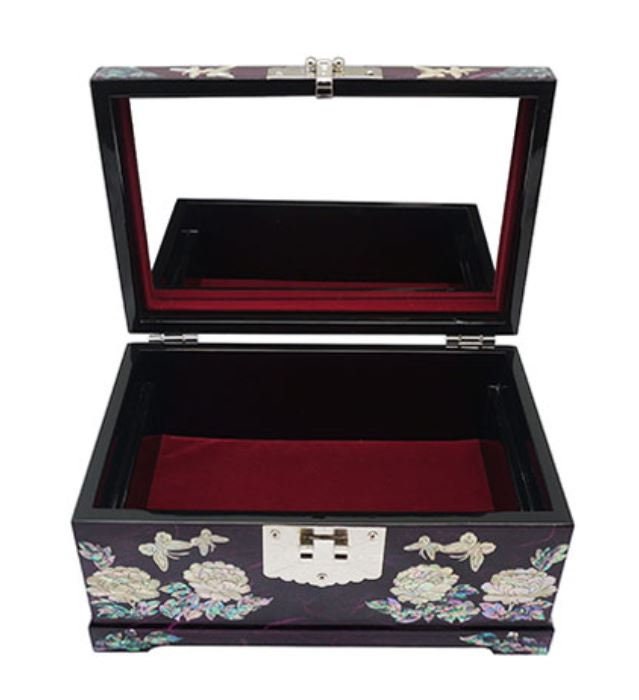 Peony Korean paper Hanji purple 2 stage mother of pearl jewelry box