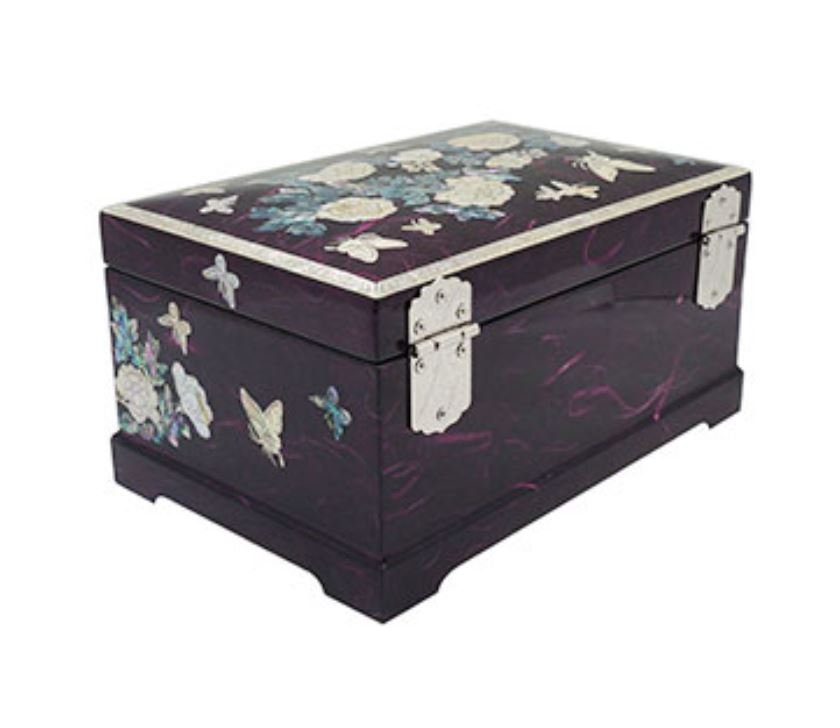 Peony Korean paper Hanji purple 2 stage mother of pearl jewelry box