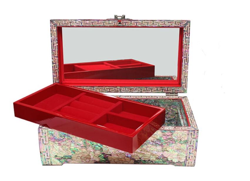Elegant Korean natural mother-of-pearl peony jewelry box (21cm)